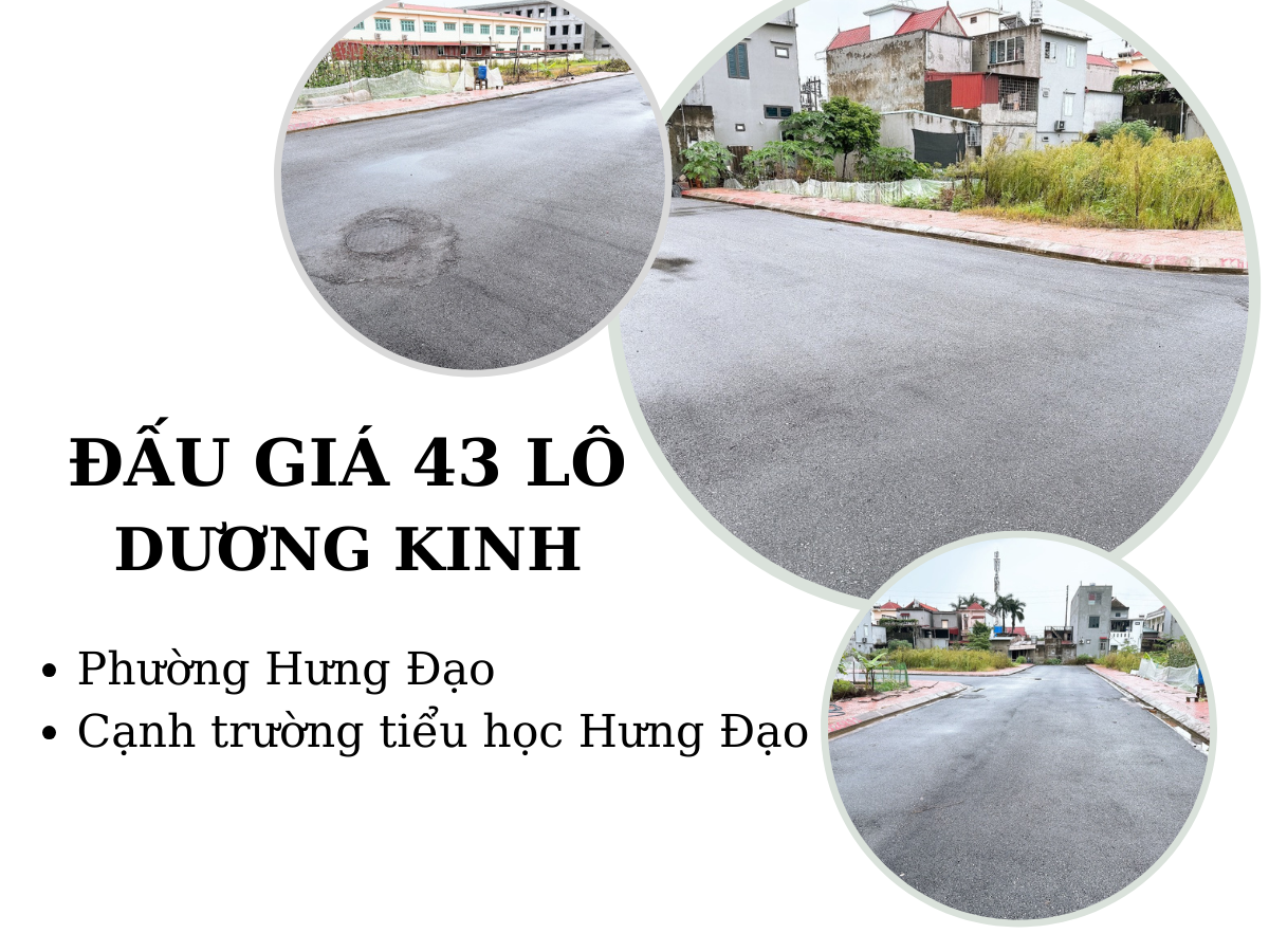 Thông báo đấu giá 43 lô đất tại vị trí cạnh trường Tiểu học Hưng Đạo, phường Hưng Đạo, Dương Kinh tháng 9 năm 2023